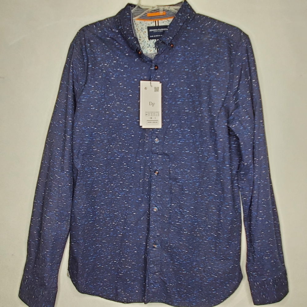 Denim & Flower Blue Men's Button Down shirt  New Medium